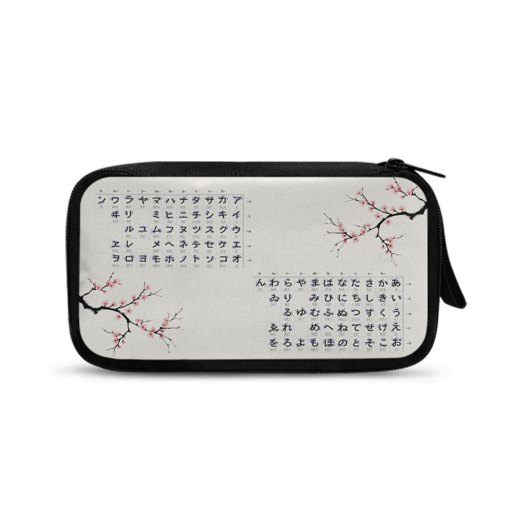 Japanese Kana & Cherry Blossom Tech Pouch -