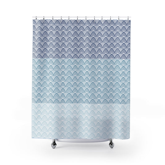 Blue Seigaiha Wave Shower Curtain