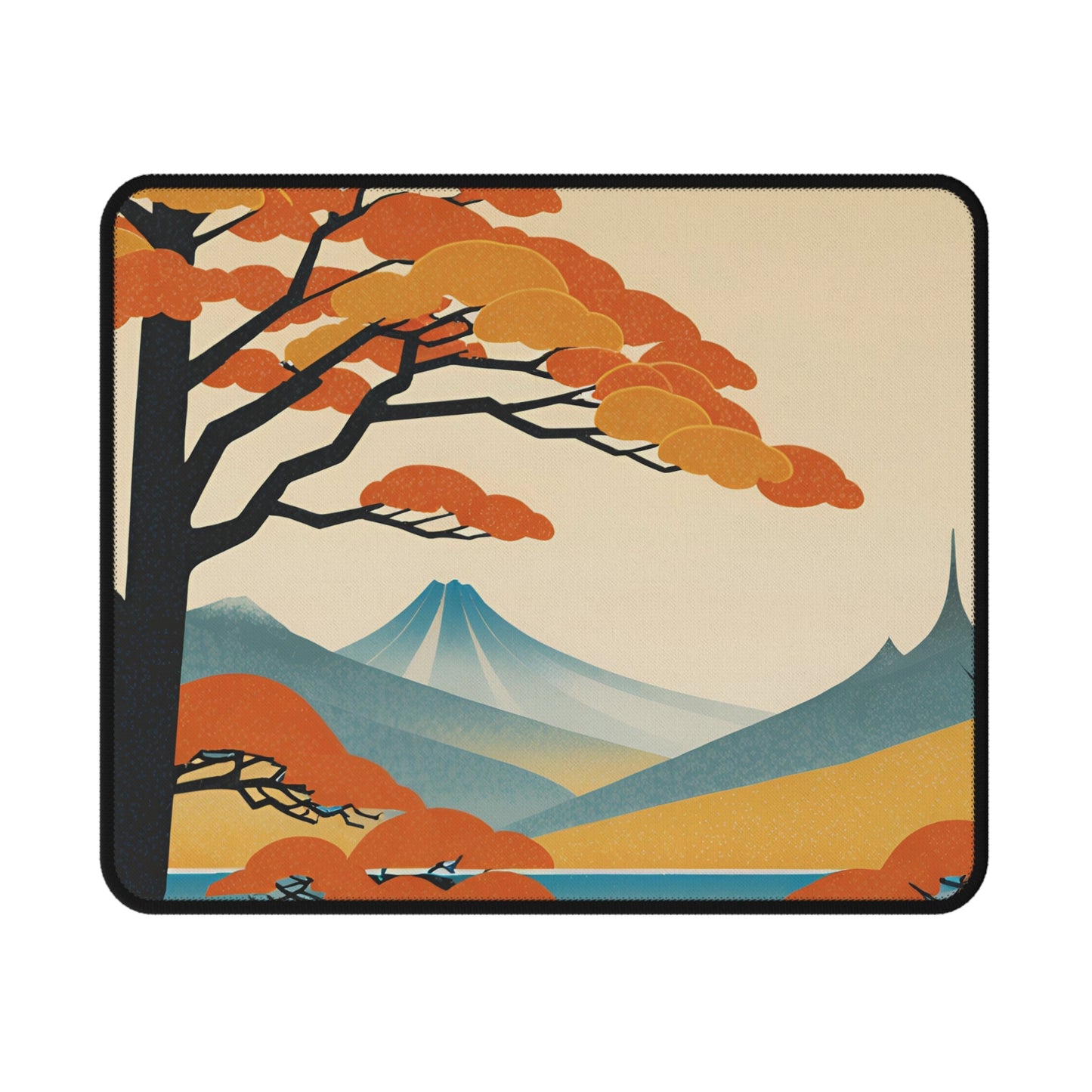 Gaming mouse pad with Japanese Mount Fuji and Autumn fall foliage (Momiji) design.