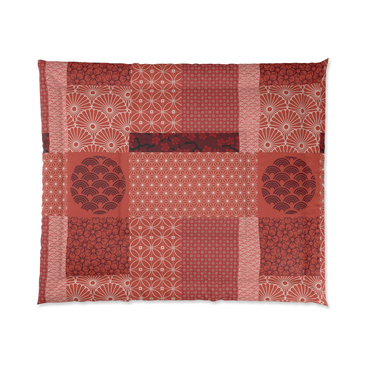 Red and white patterned fabric on a white background