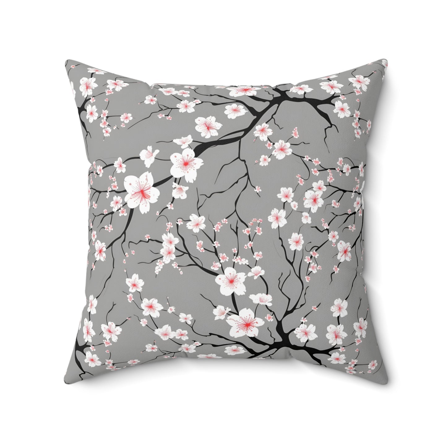 White & Pink Floral Blossom Square Pillow