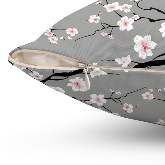 White & Pink Floral Blossom Square Pillow