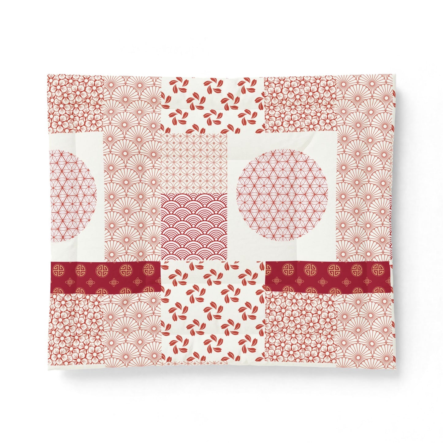 Collection of red geometric patterns on a white background. Cotton Heritage