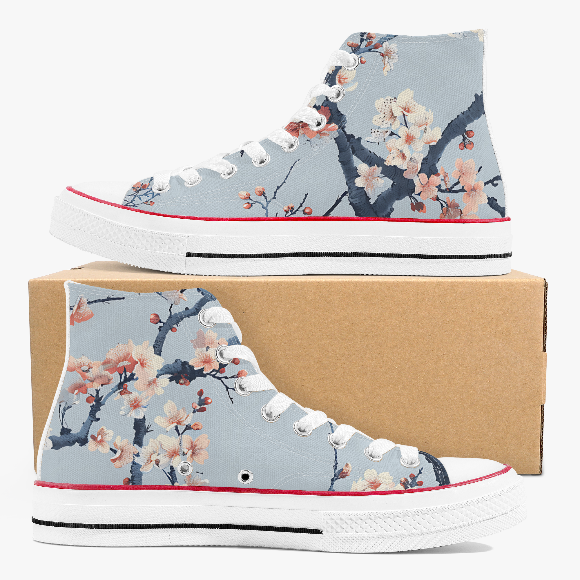Light Blue Cherry Blossom High Tops - Japanese Sakura Sneakers