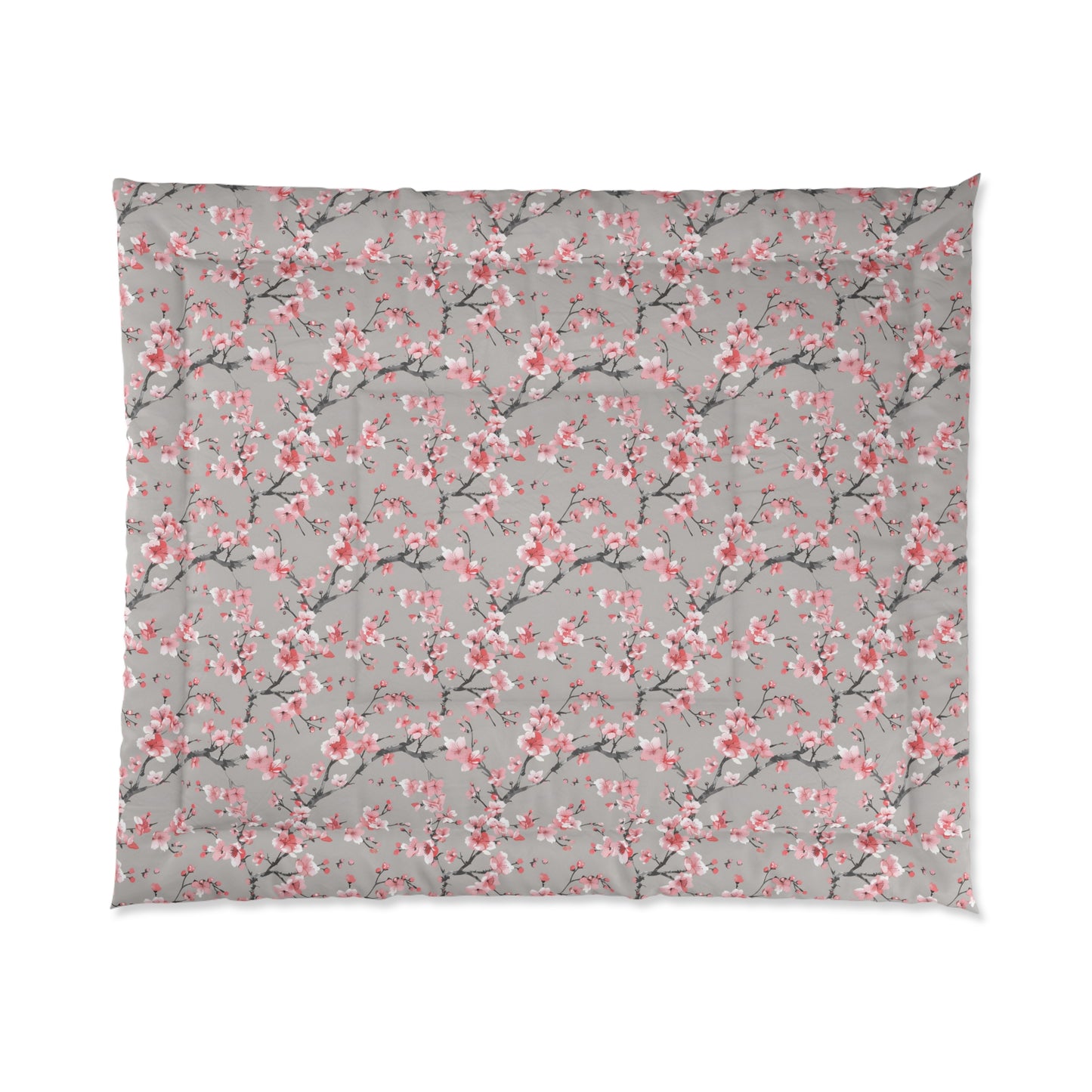 Floral patterned fabric with pink flowers on a gray background