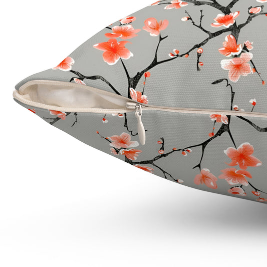Peach Floral Blossom Square Pillow