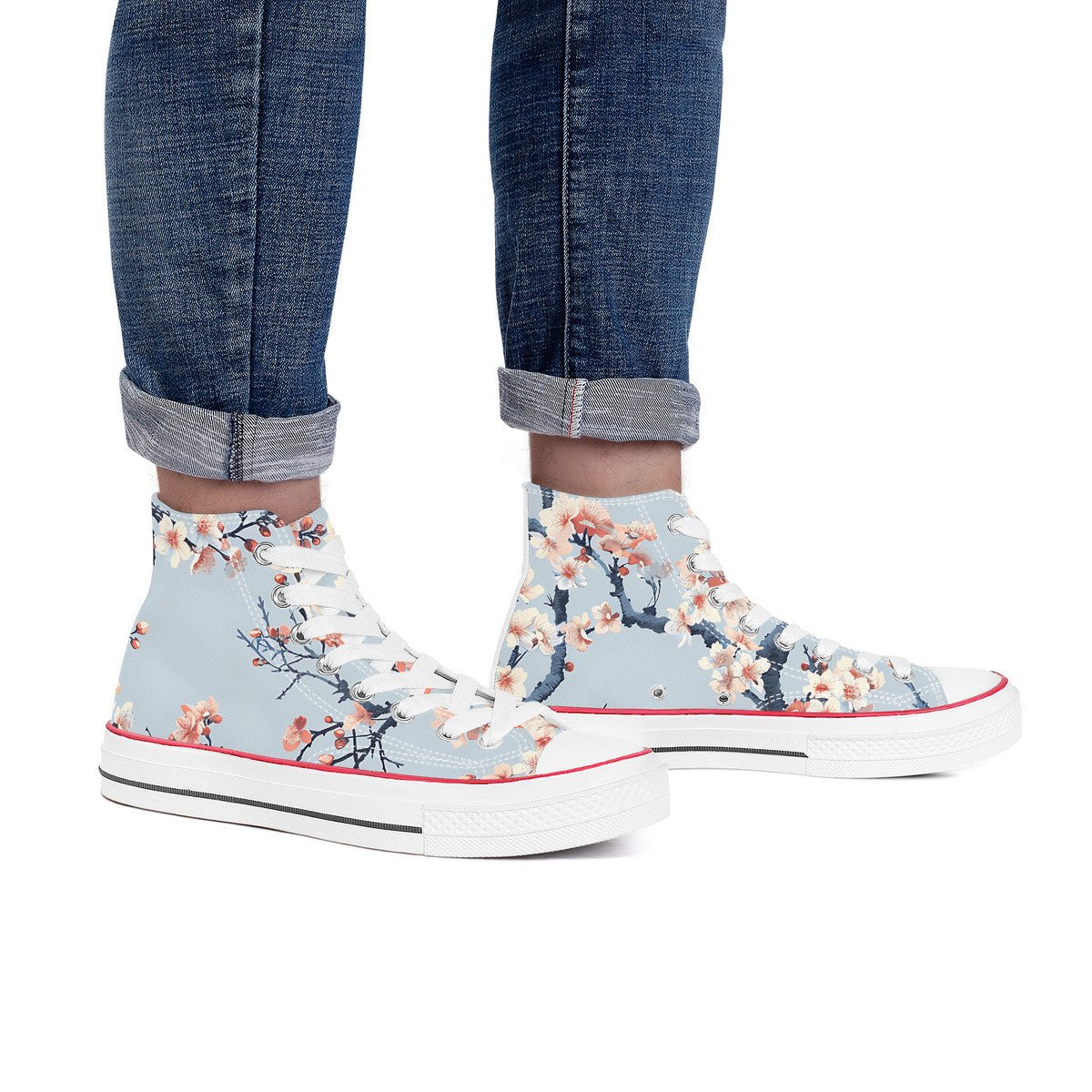 Light Blue Sakura Flower High Top Canvas Sneakers -