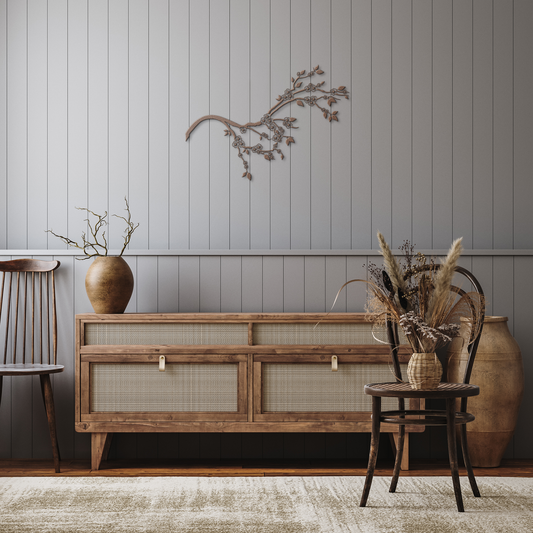 Elegant Cherry Blossom (Sakura) Branch metal wall art silhouette, Japanese home decor.