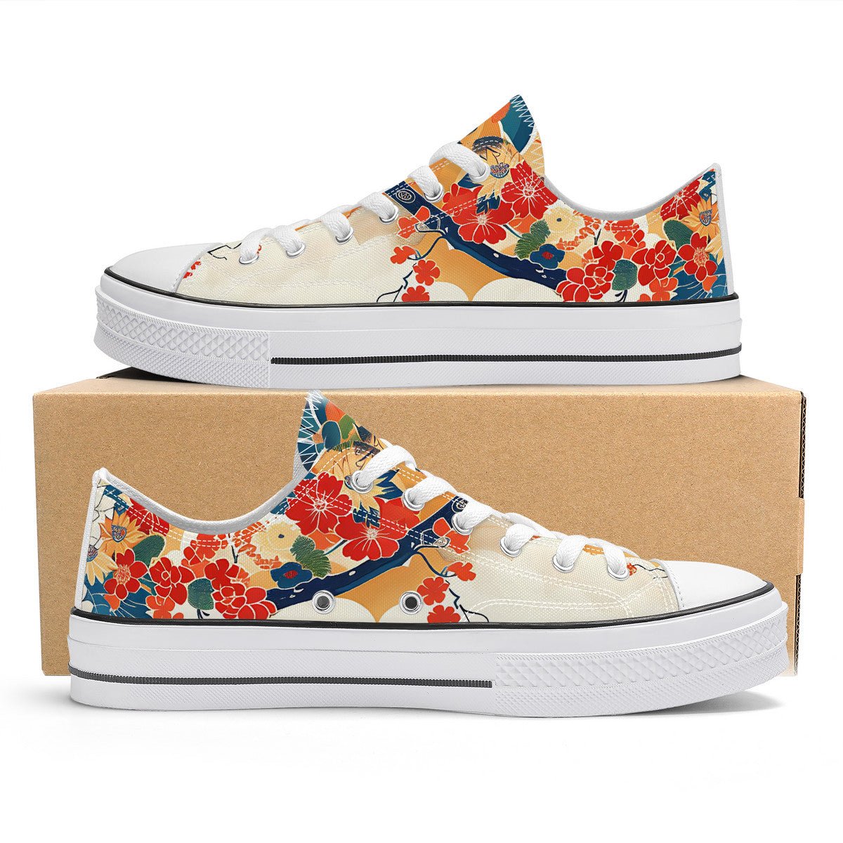 Floral & Wave Japanese Low Tops - Seigaiha Art Sneakers | KAITO