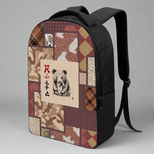 Kuma Bear Laptop Backpacks side patchwork