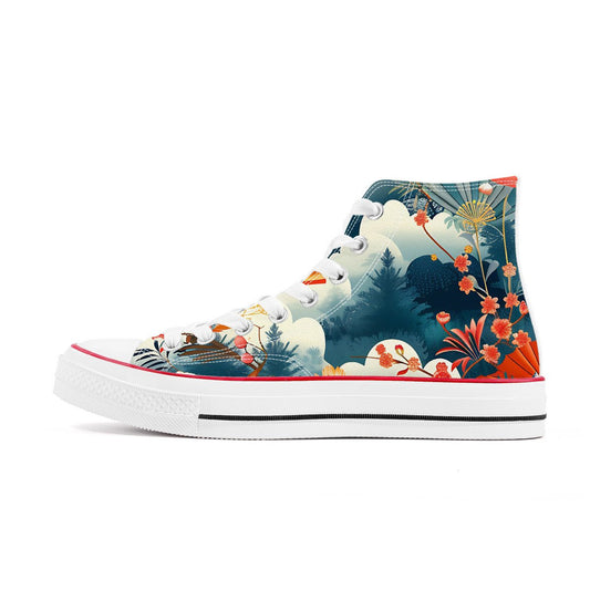 Japanese Landscape Fan Floral High - Top Sneakers -