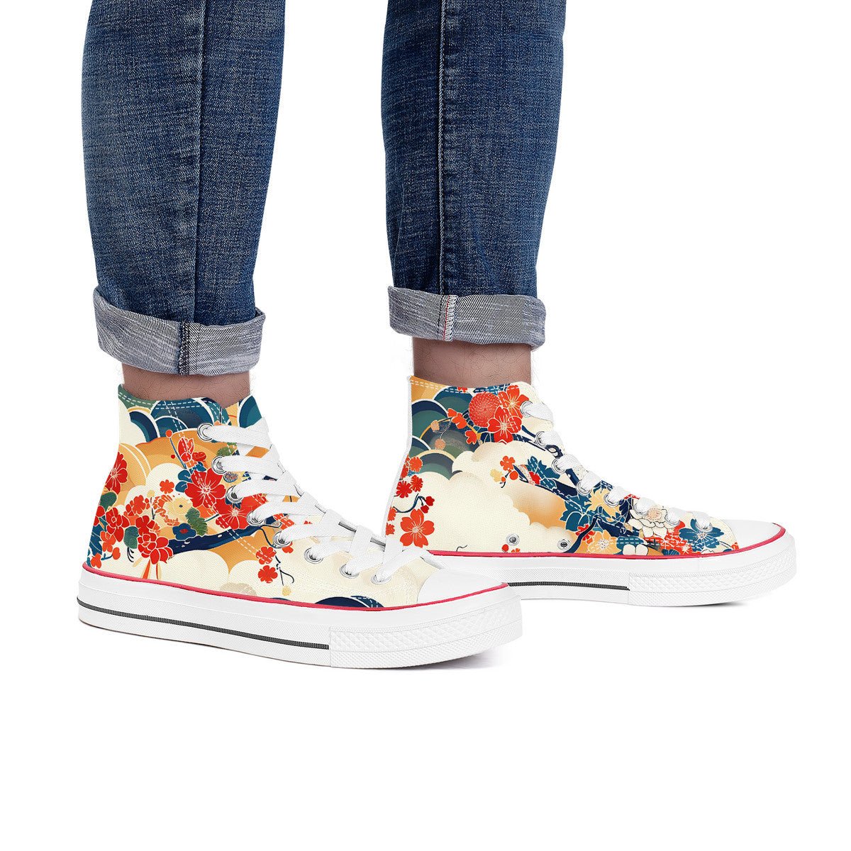 Japanese Kimono Pattern High - Top Sneakers -
