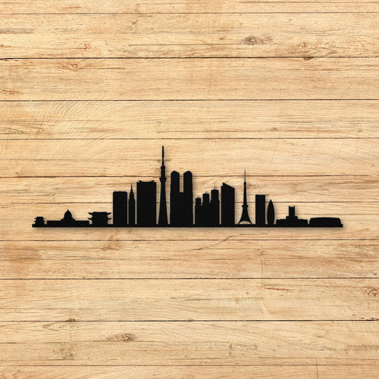 Iconic Tokyo City Skyline metal wall art silhouette, symbolizing urban Japanese city landscape.