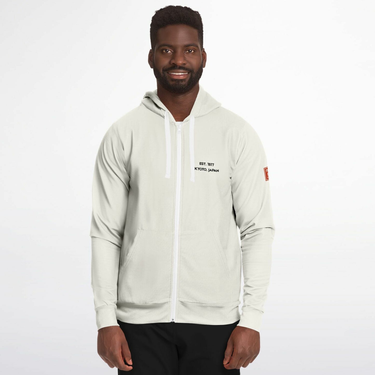 KAITO1977 Unisex Zip-Up Hoodie in a premium dark minimalist colorway featuring a clean Japanese stylized Pickleball Club crest on the chest.