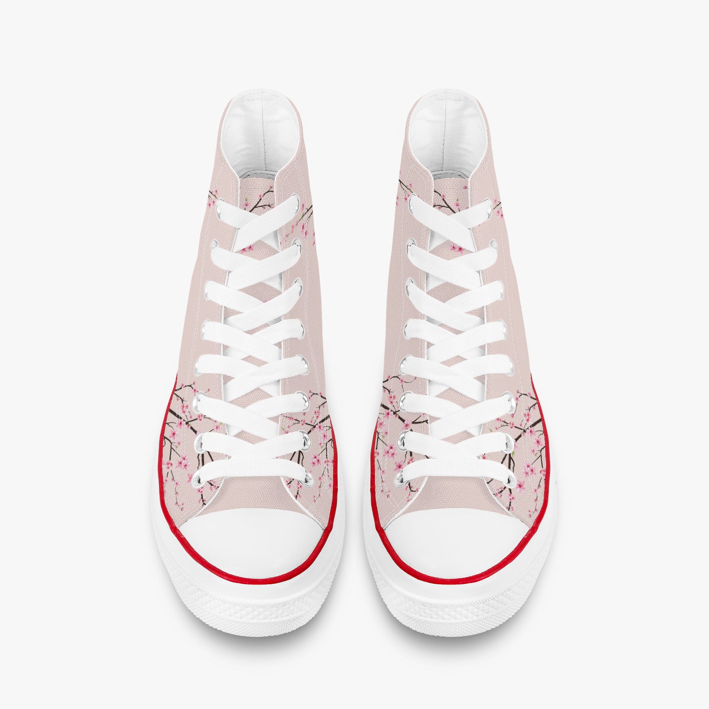 White sneakers with floral pattern on a white background