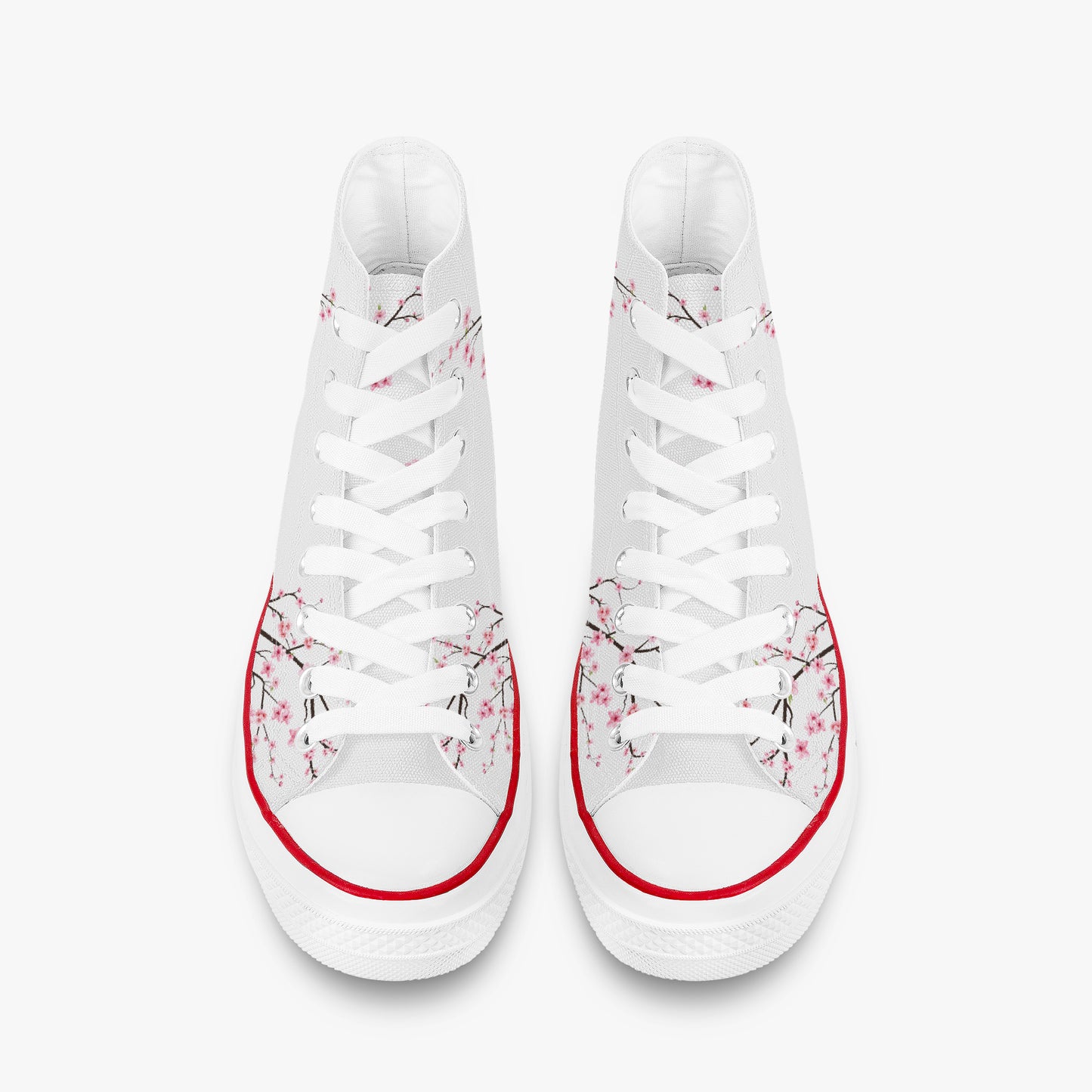 White sneakers with floral design on a white background