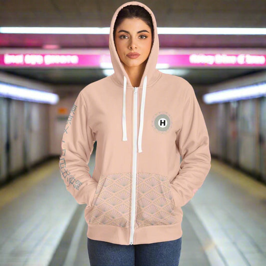 Hibiya Line Pink and Grey Hoodie Microfleece Ziphoodie