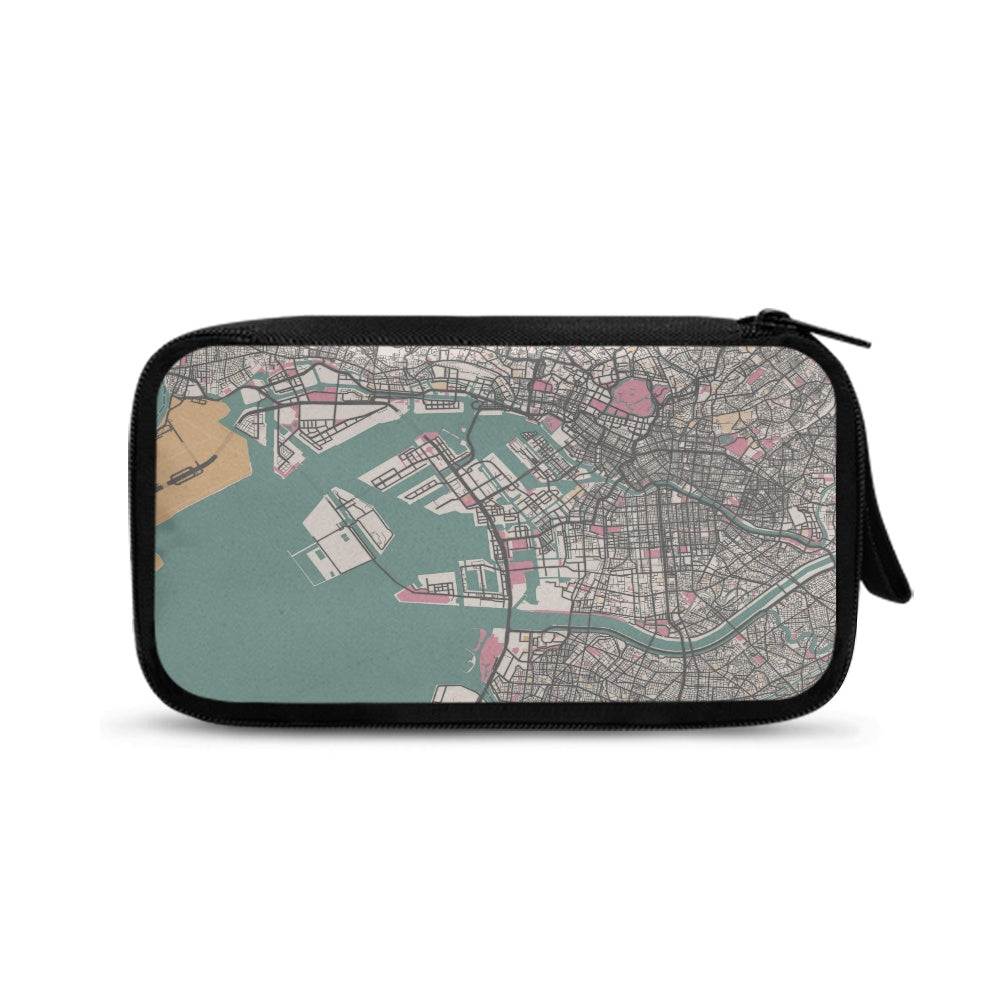 Pouch with a city map design on a white background