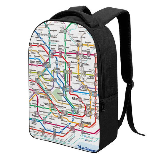Durable backpack with Tokyo Subway Map print and interior laptop sleeve.