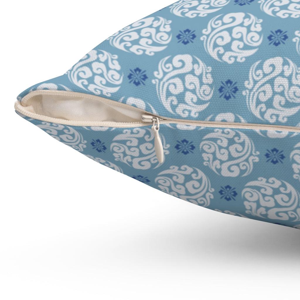 Blue and White Round Japanese Pattern Square Pillow