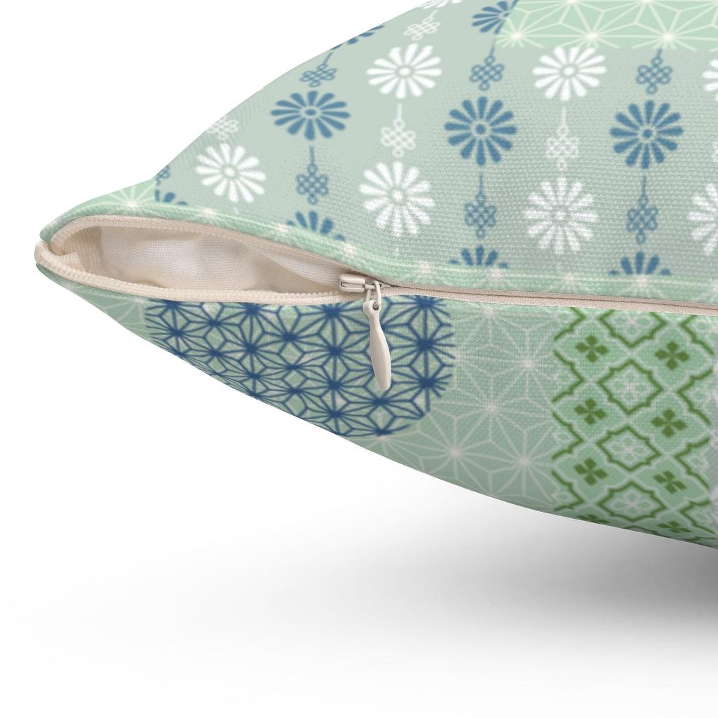 Blue and Green Wagara Patchwork Square Pillow