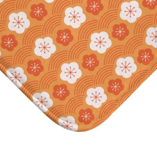 Tangerine Sakura Wave Bath Mat