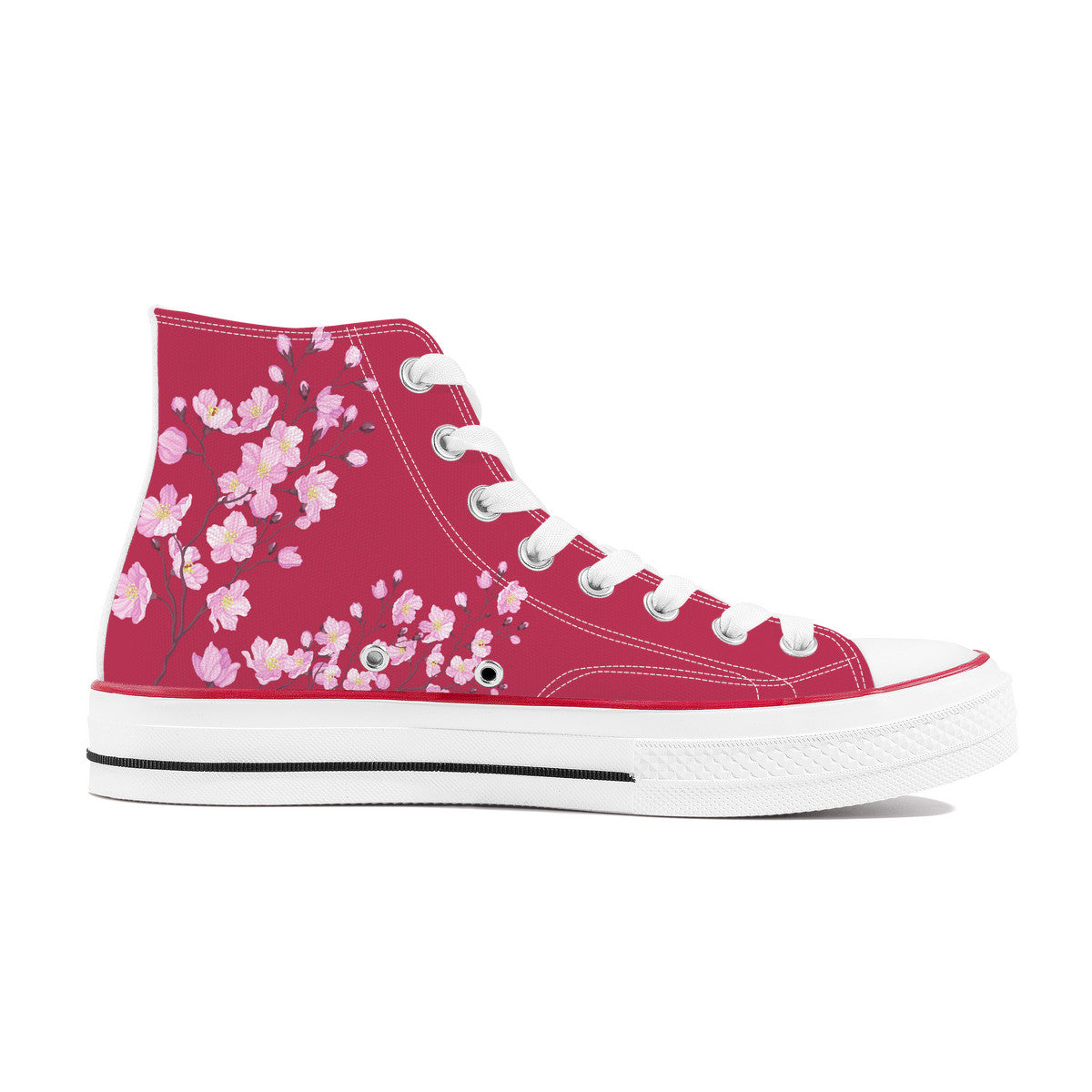 Sakura on Red - High Top Canvas Shoes