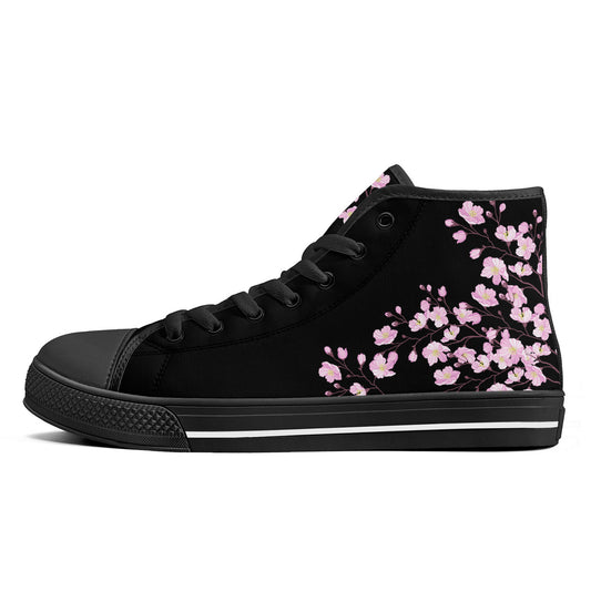 Cherry Blossom High-Top Canvas Shoes Black