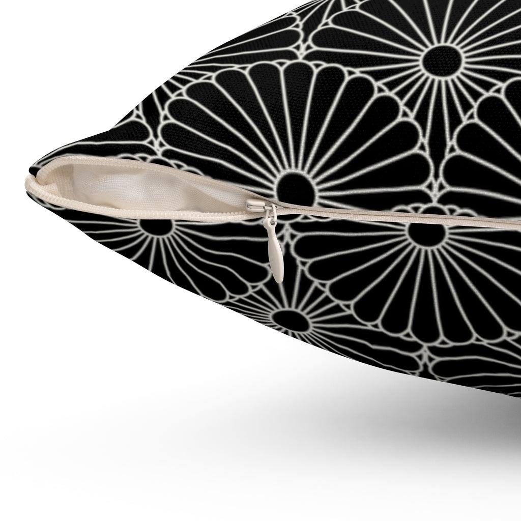 White & Black Chrysanthemum Square Pillow