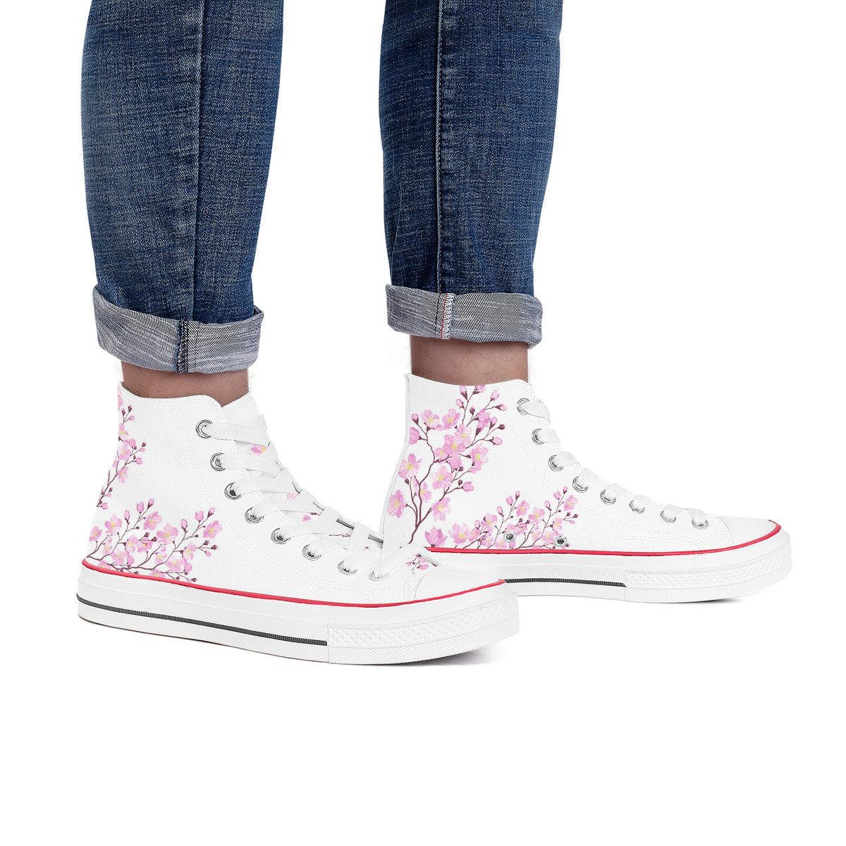 Sakura on White - High Top Canvas Shoes