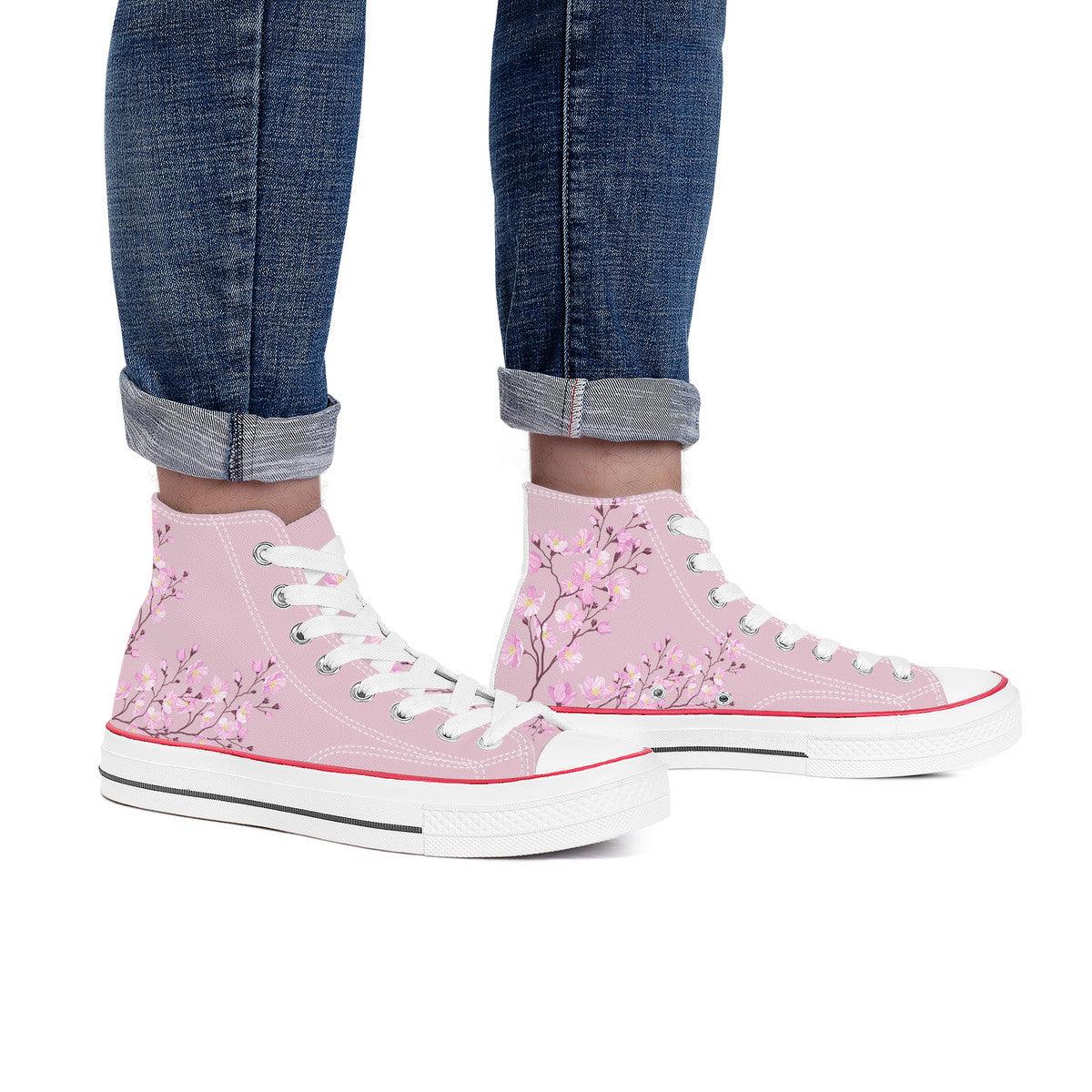 Sakura on Pink - High Top Canvas Shoes