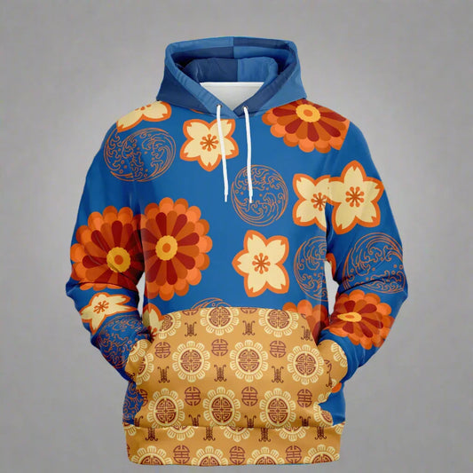 A high-quality black pullover fashion hoodie featuring a minimalist white calligraphic illustration inspired by the Teisai Sencho art style, showing fluid brushstrokes and traditional Japanese motifs.