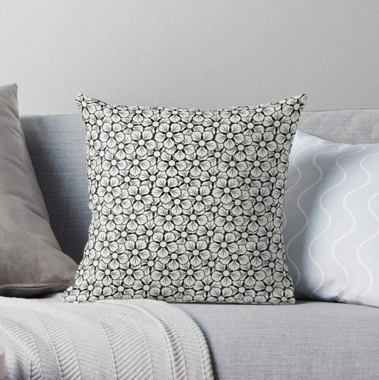 White & Black Sakura Square Pillow