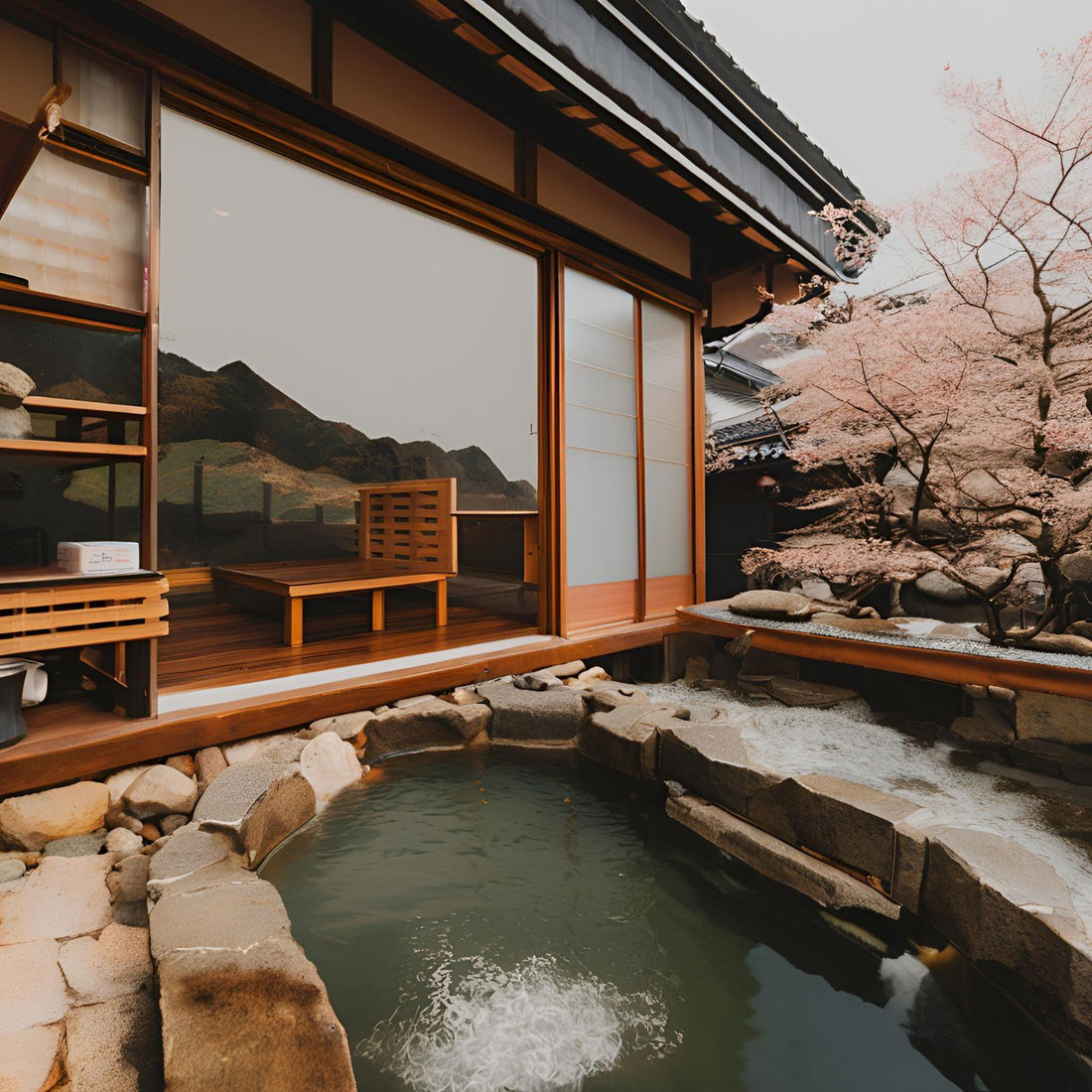 AI Generated image of a home onsen bath