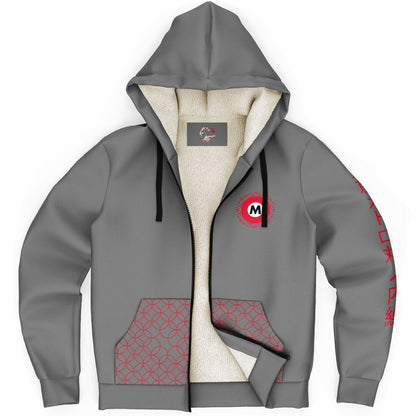 Marunouchi Line Ultra-Soft Microfleece Red and Grey Zip Hoodie