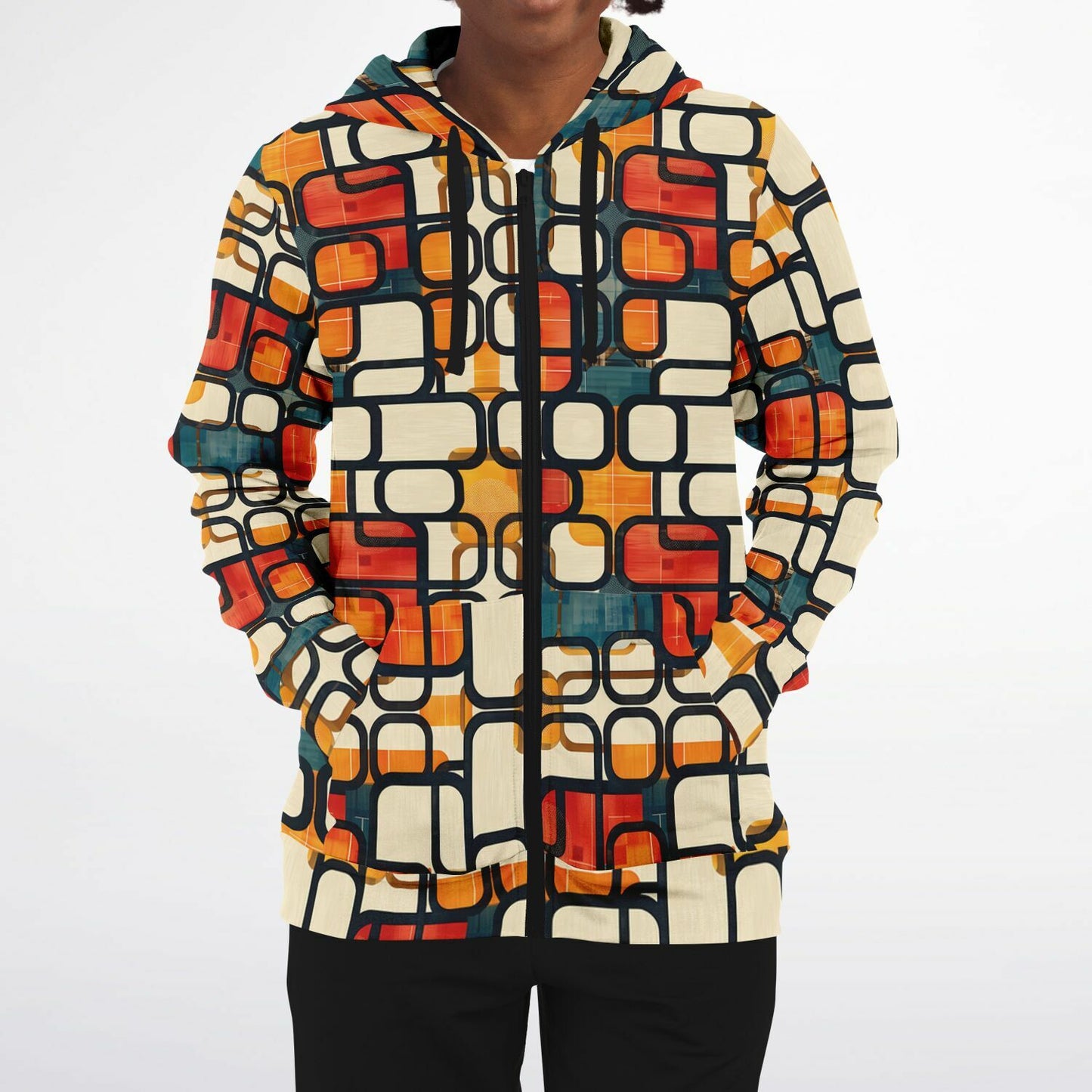 Enso Rounded Grid Zip - Up Hoodie - 