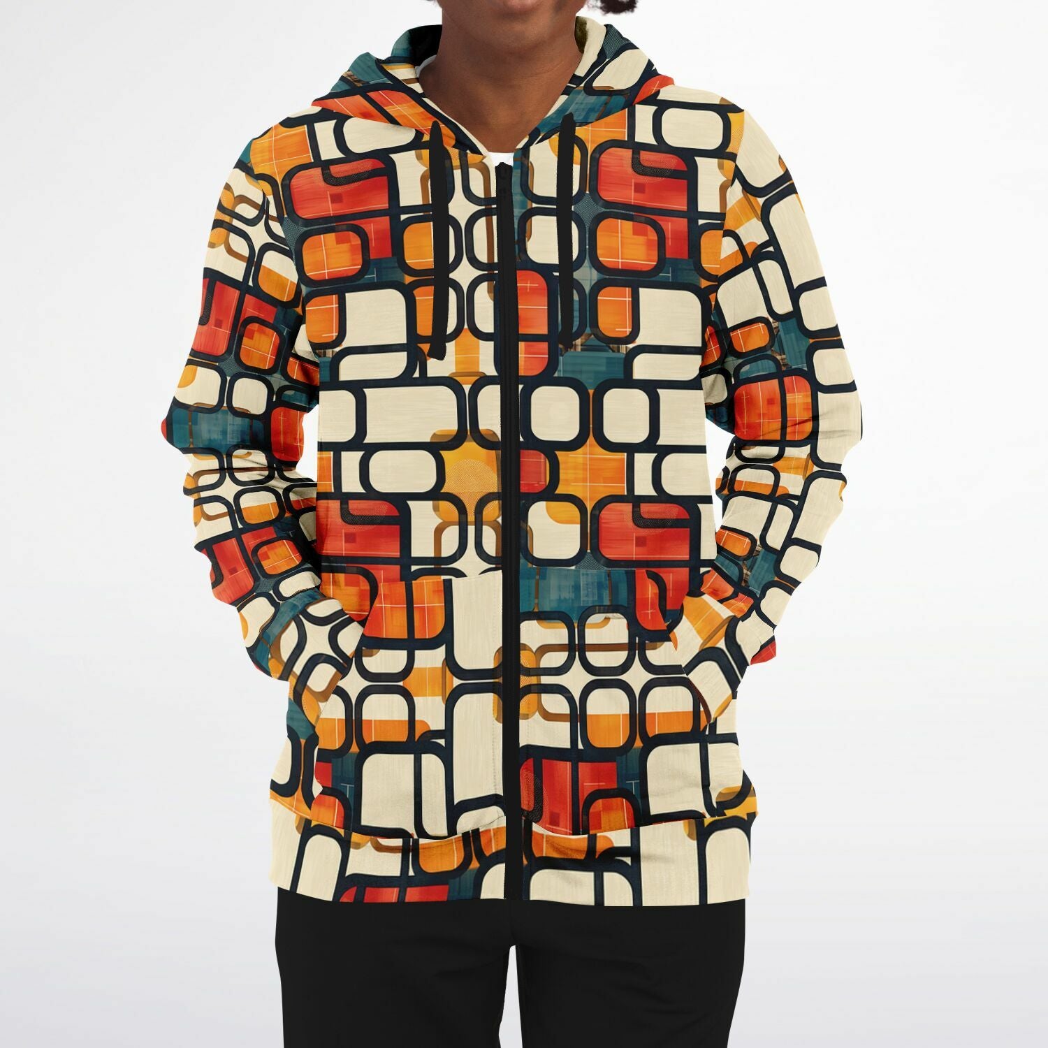Enso Rounded Grid Zip - Up Hoodie - 