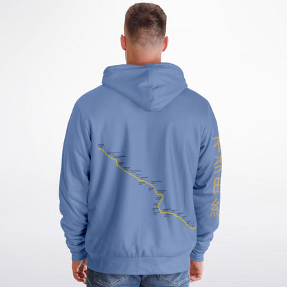 Yurakucho Line Ultra-Soft Microfleece Blue and Gold Zip Hoodie