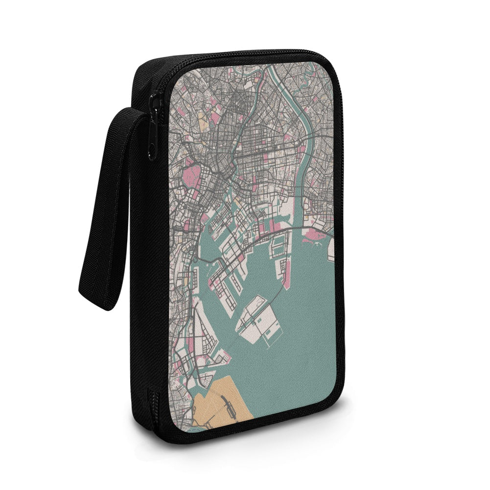 Pouch with a city map design on a white background