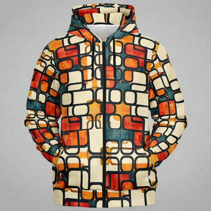 Enso Rounded Grid Zip - Up Hoodie - 