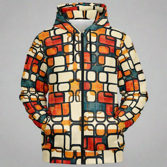 Enso Rounded Grid Zip - Up Hoodie - 