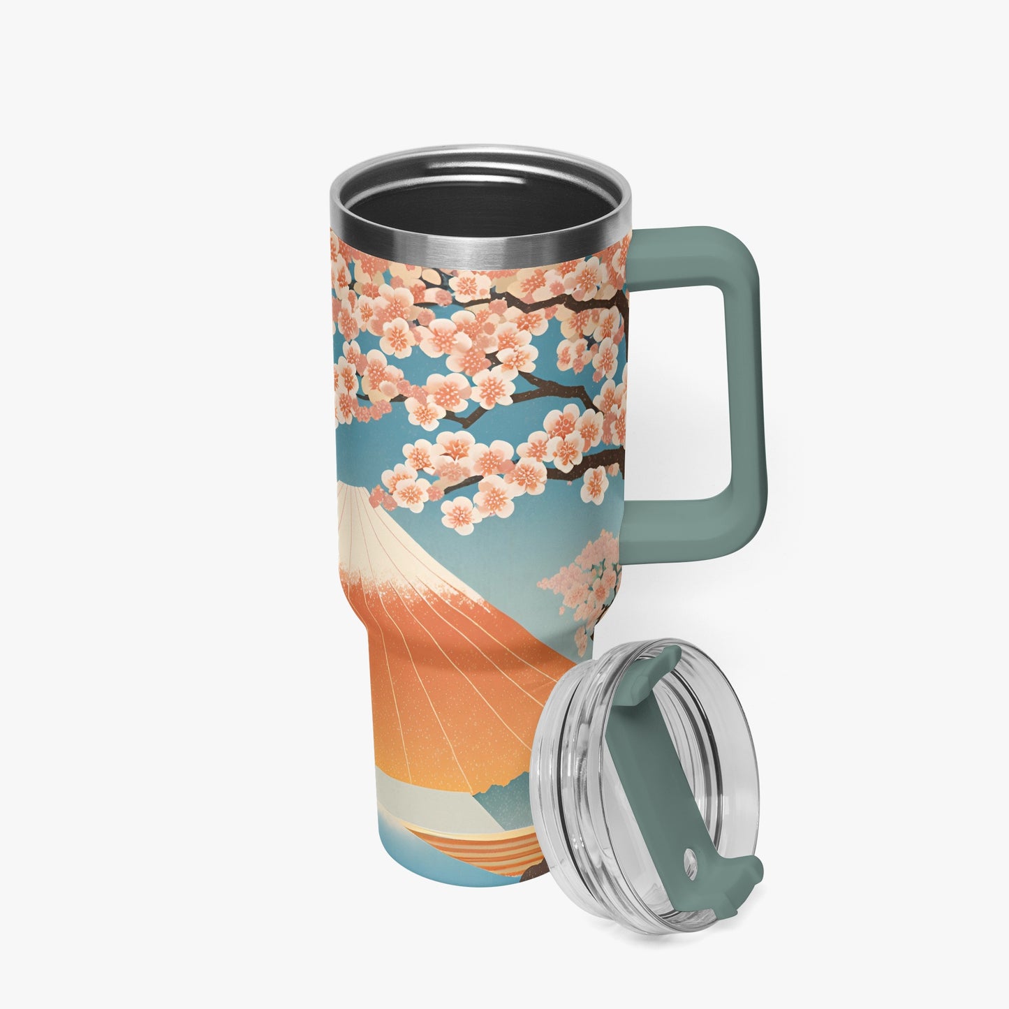 Cherry Blossom Majesty Tumbler Cup grey/green Handle