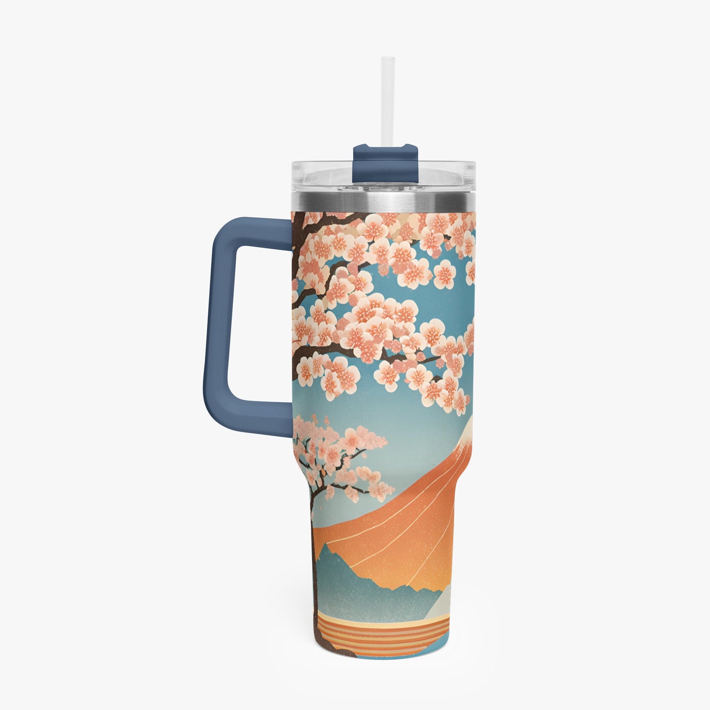 Cherry Blossom Majesty Tumbler Cup Blue Handle