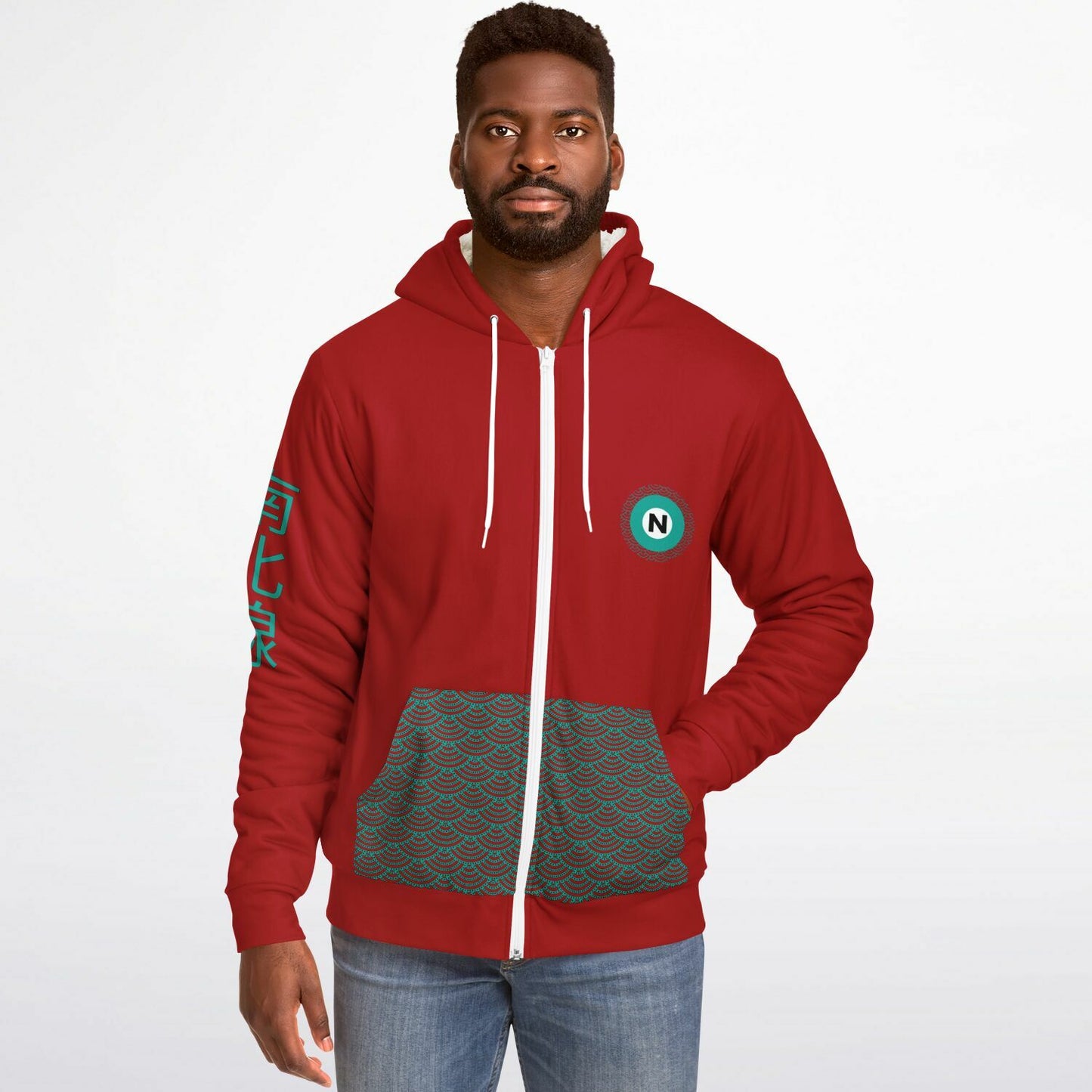 Marunouchi Line Ultra-Soft Microfleece Red and Green Zip Hoodie