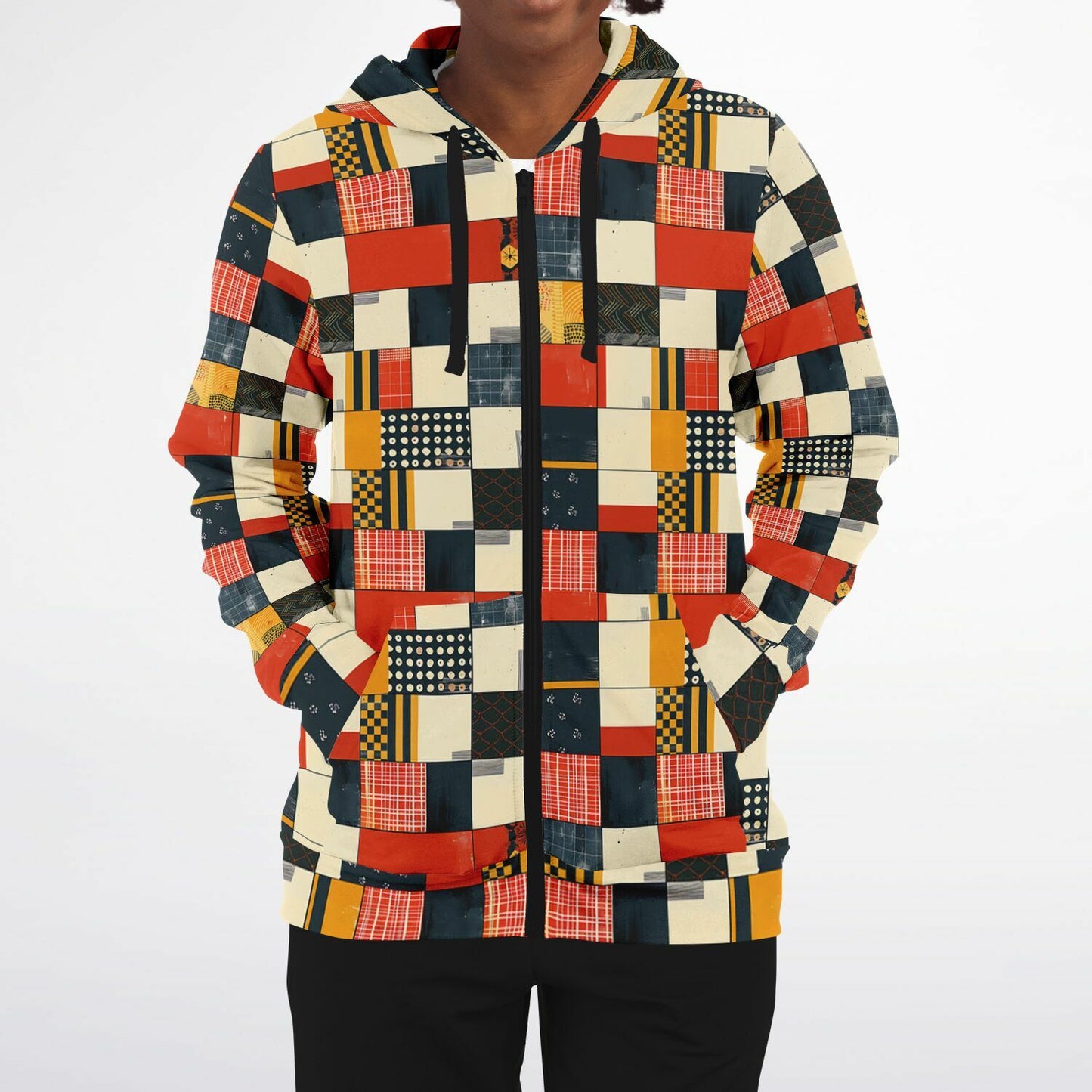 Multicolored patchwork jacket on a white background
