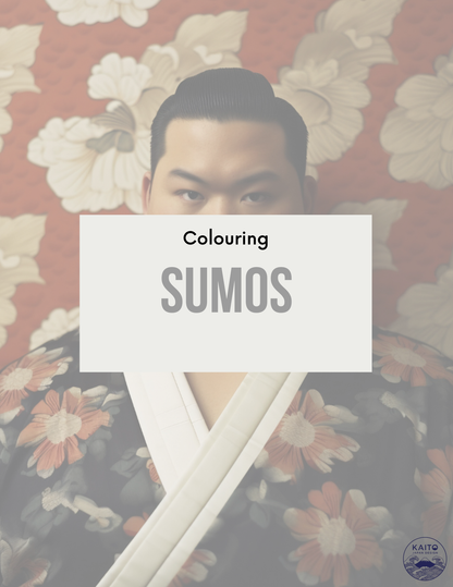 Digital PDF coloring book cover with Japanese Sumo wrestler illustration.