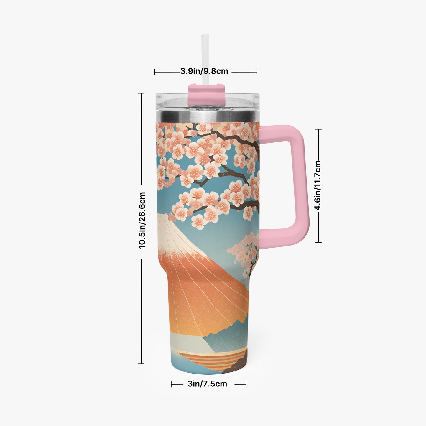 Cherry Blossom Majesty Tumbler Cup Pink Handle