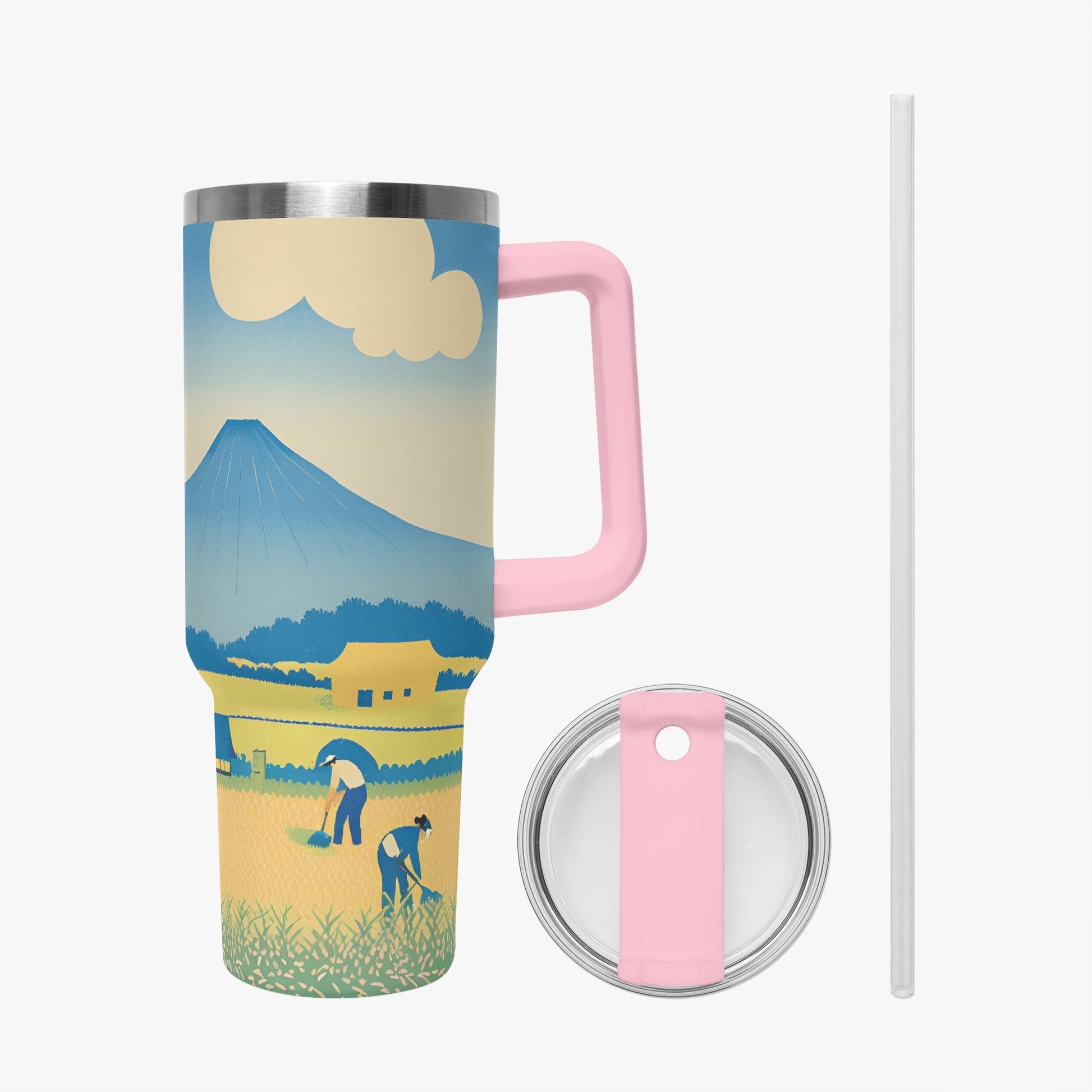 Golden Fields Tumbler Cup Pink Handle