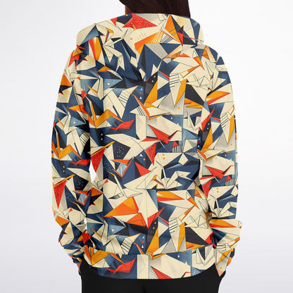 Abstract Geometric Origami Style Zip - Up Hoodie - 