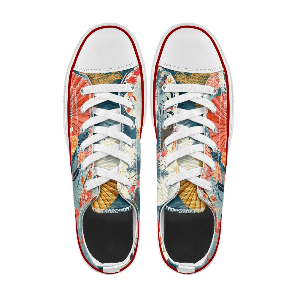 Colorful sneakers with floral design on a white background